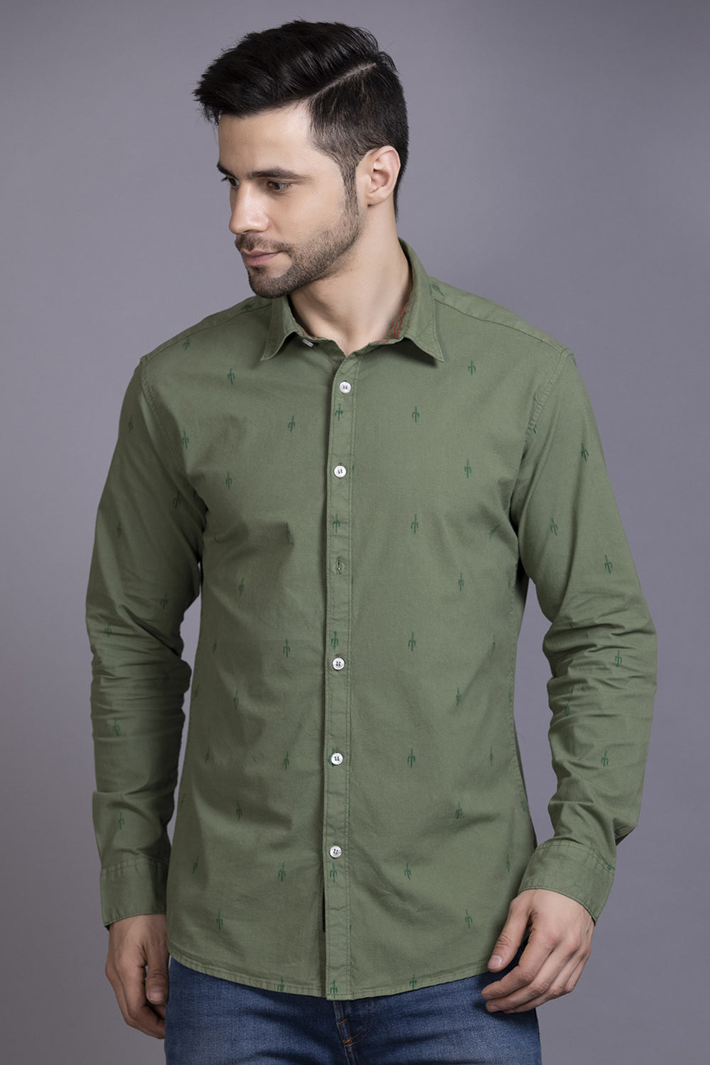Men Green Printed Shirt Lycra