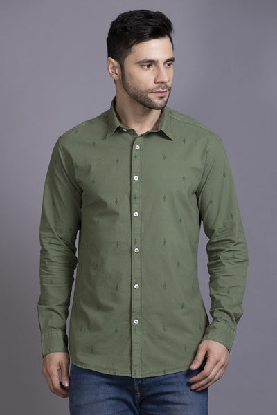 Men Green Printed Shirt Lycra