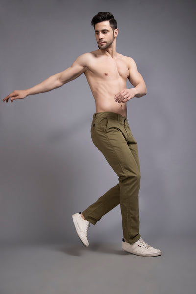 Slim fit cotton chinos-Olive Green