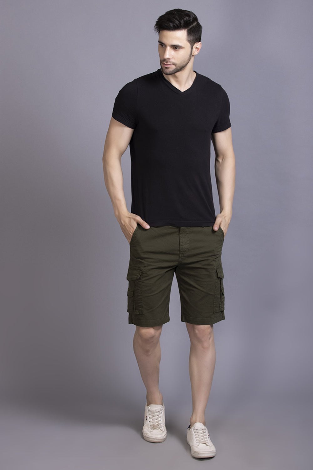 Men Dark Green regular Fit Cargo Shorts