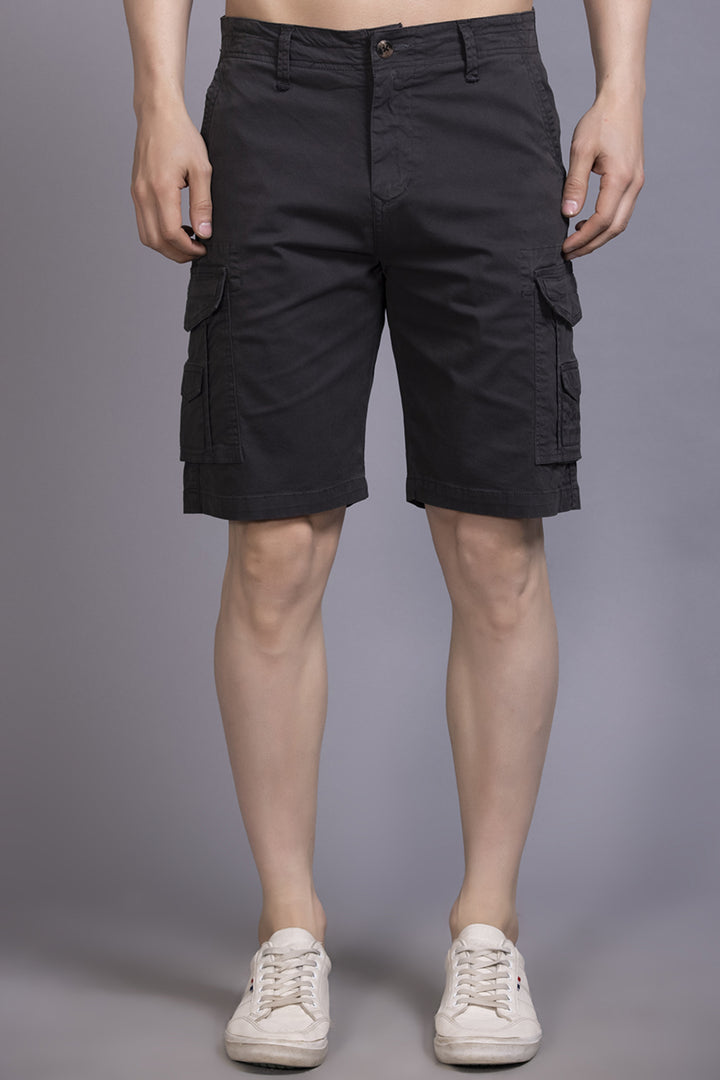 Men Dark Grey Regular Fit Cargo Shorts