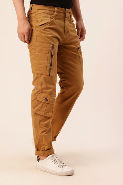Men Slim Fit Cargo Pants Mustard color