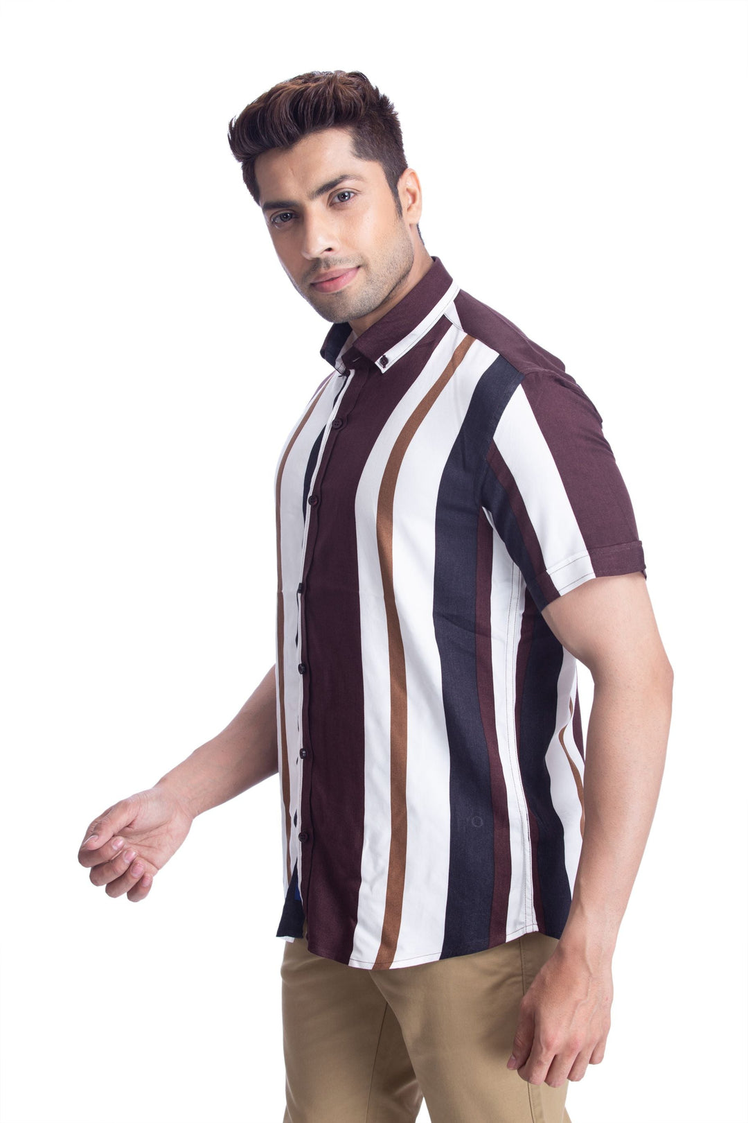 Brown and white broad stripes Men Casual shirt