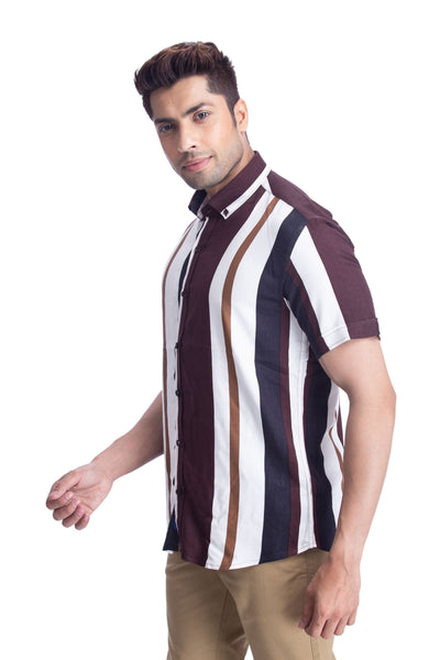 Brown and white broad stripes Men Casual shirt