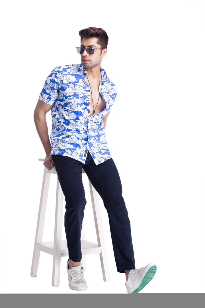 White and blue Printed Casual shirt