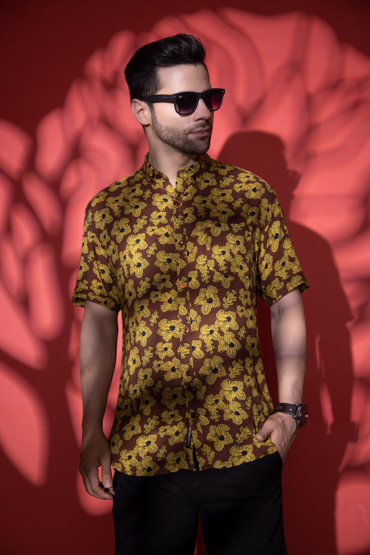 Brown and Yellow Floral Shirt