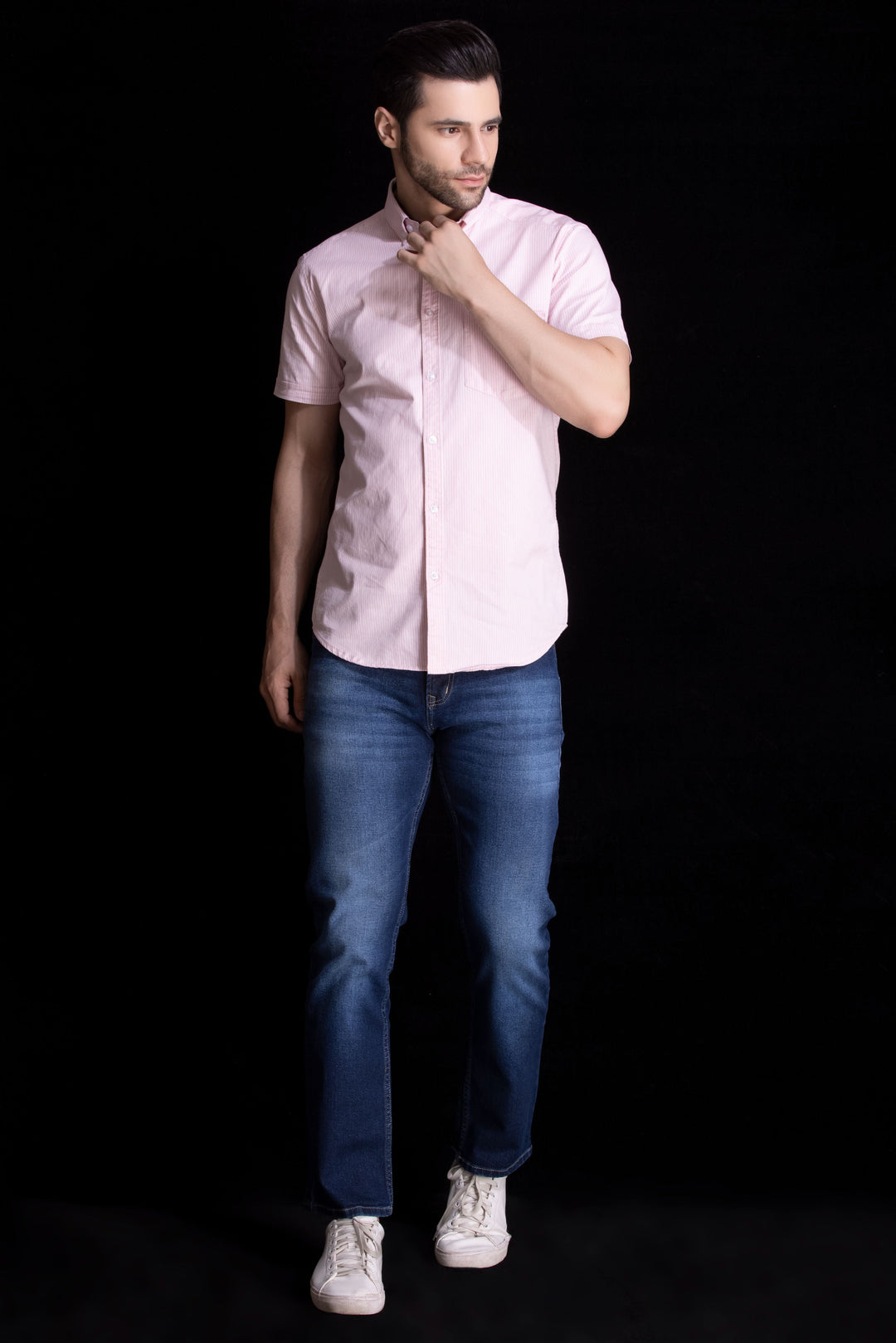 Pink and White Half Sleeves Stripe Shirt