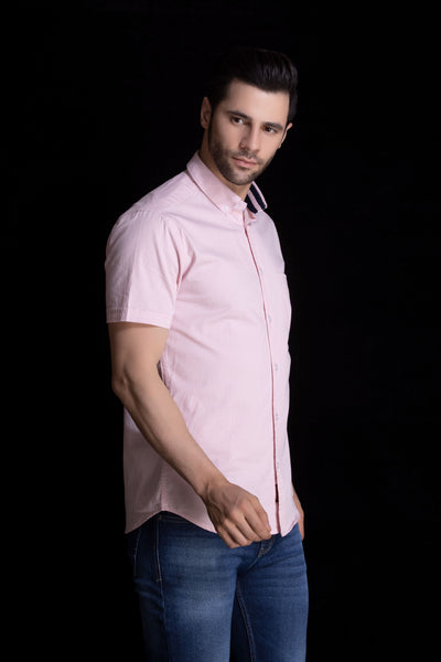 Pink and White Half Sleeves Stripe Shirt