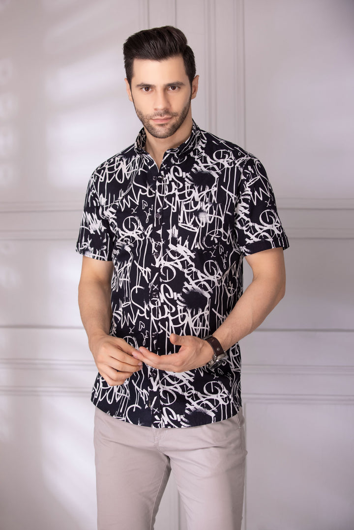 Black and White Printed Casual Shirt