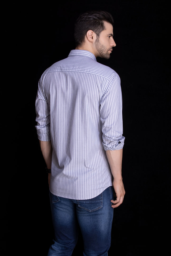 Striped Slim Fit Shirt -White and Grey
