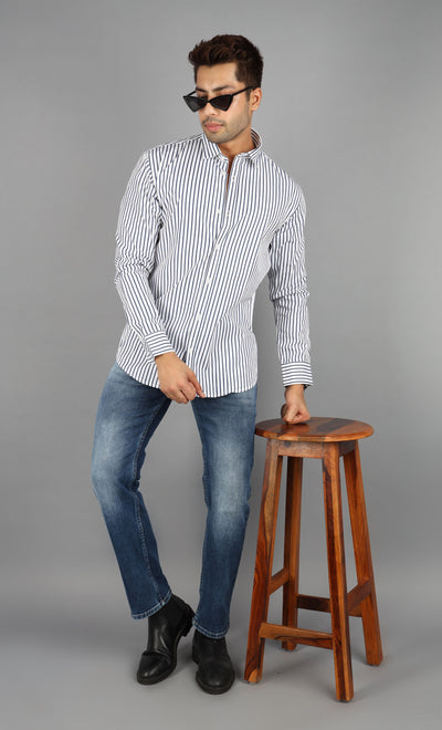 Blue white full sleeves stripe shirt