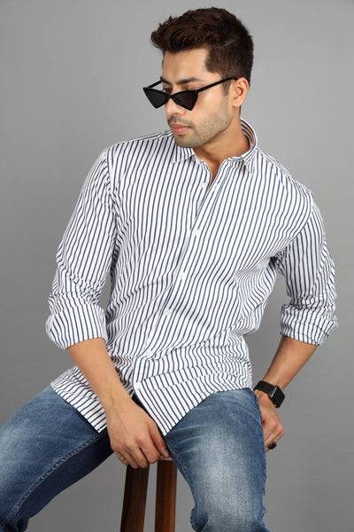 Blue white full sleeves stripe shirt
