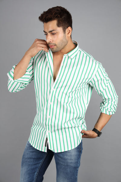 Green white full sleeves stripe shirt