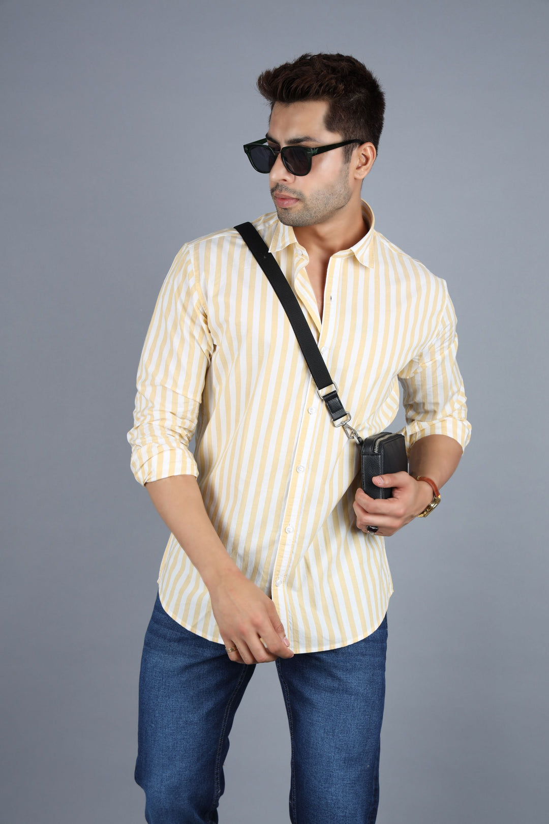 Yellow white full sleeves stripe shirt