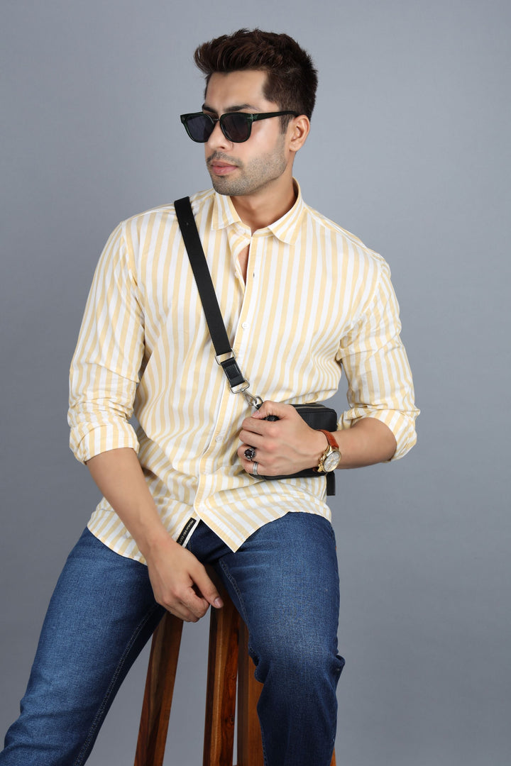 Yellow white full sleeves stripe shirt