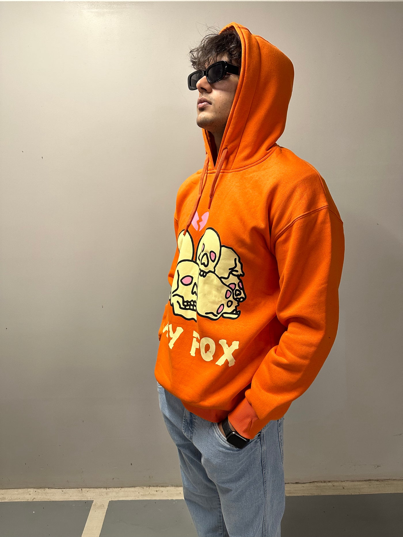Lazyfox-Skull hoodie Orange