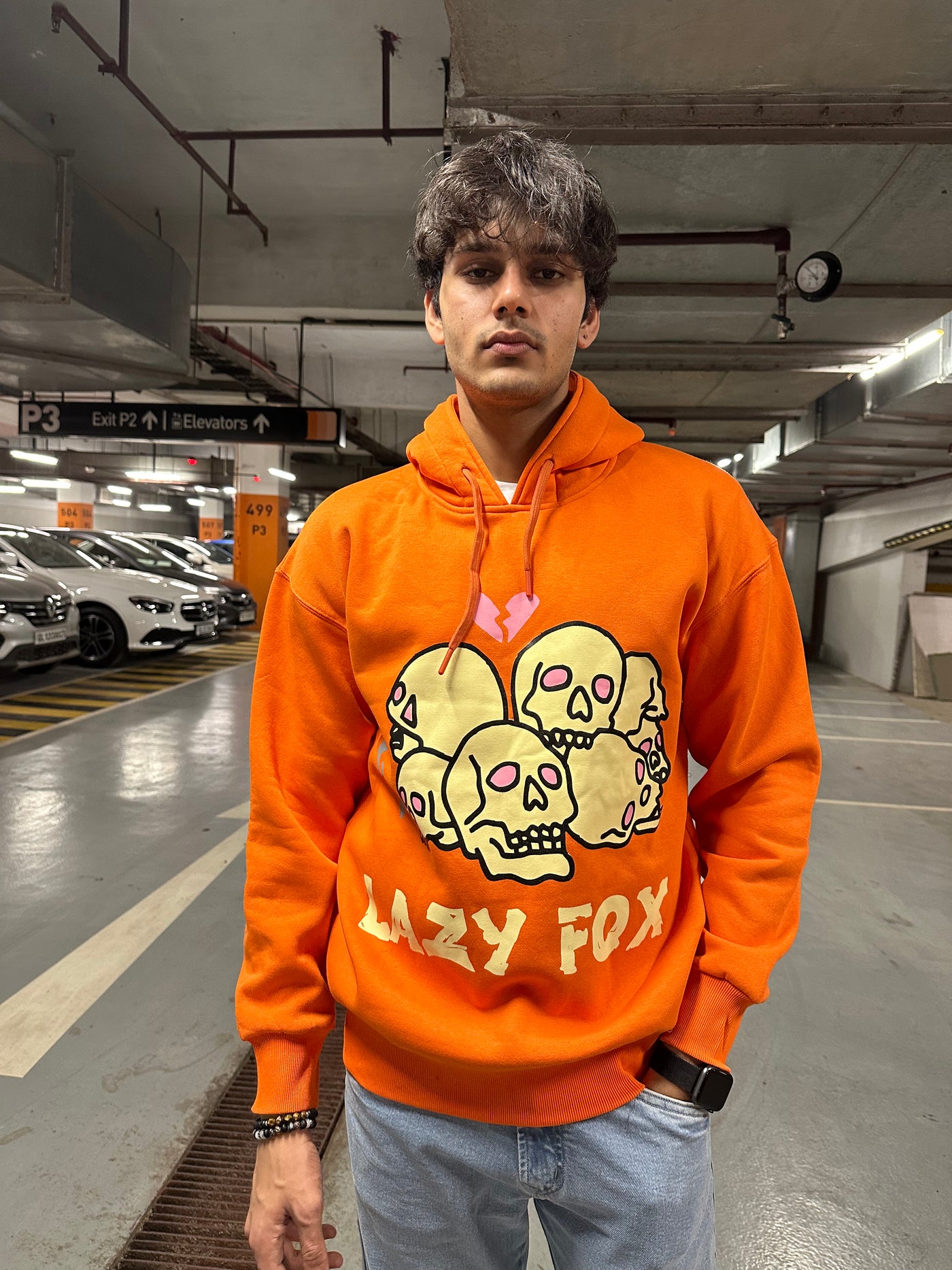 Lazyfox-Skull hoodie Orange