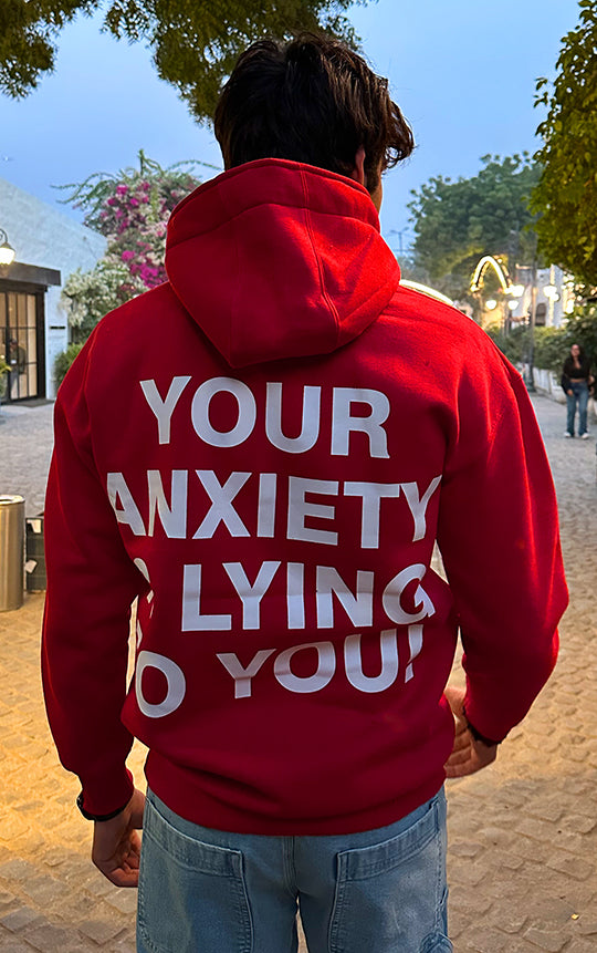 BUY LAZYFOX-YOUR ANXIETY IS LYING TO YOU HOODIE RED FOR MEN